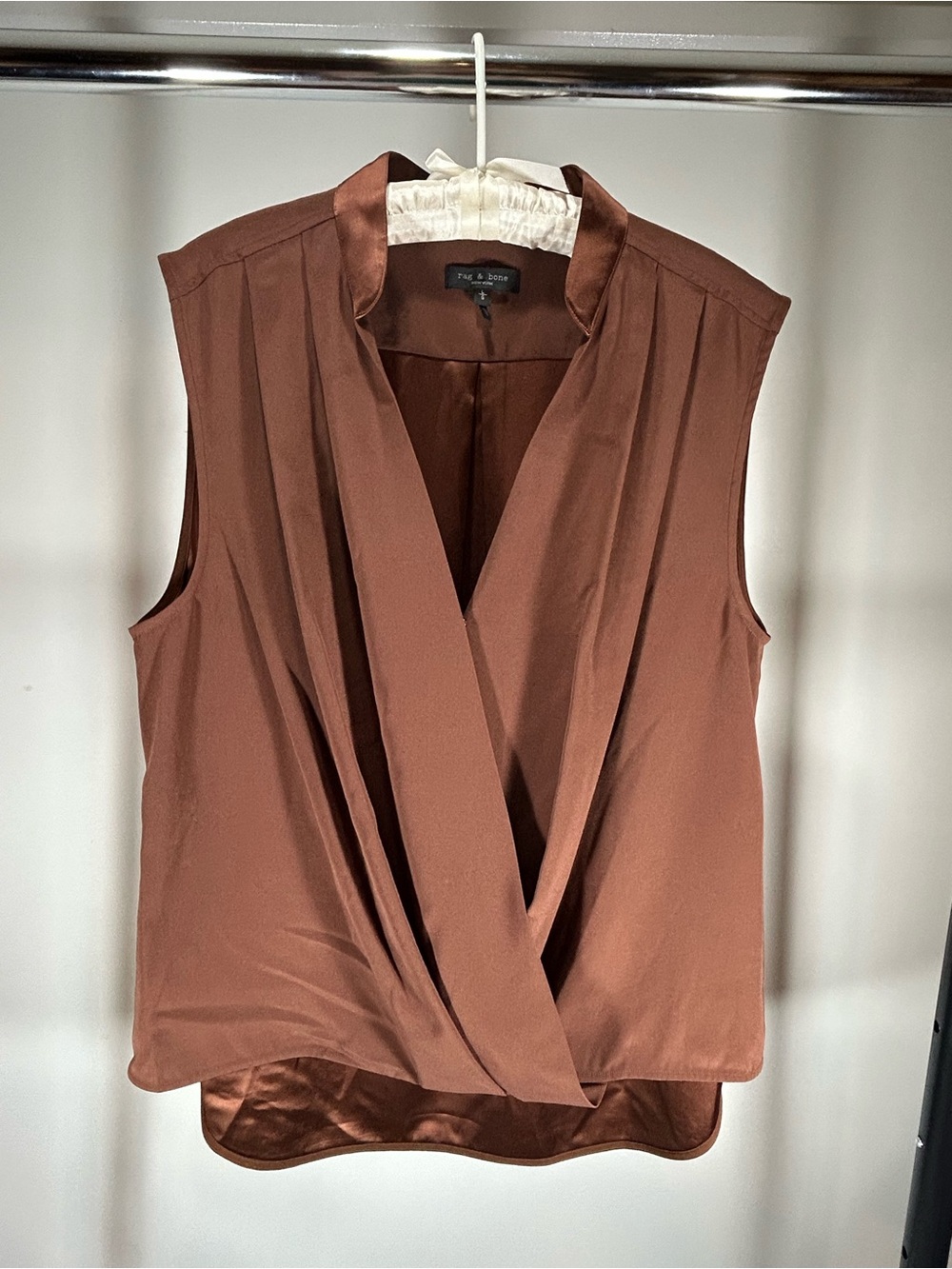 Rag & Bone Meredith Wrap Effect Sleeveless Blouse in Rust Size Large